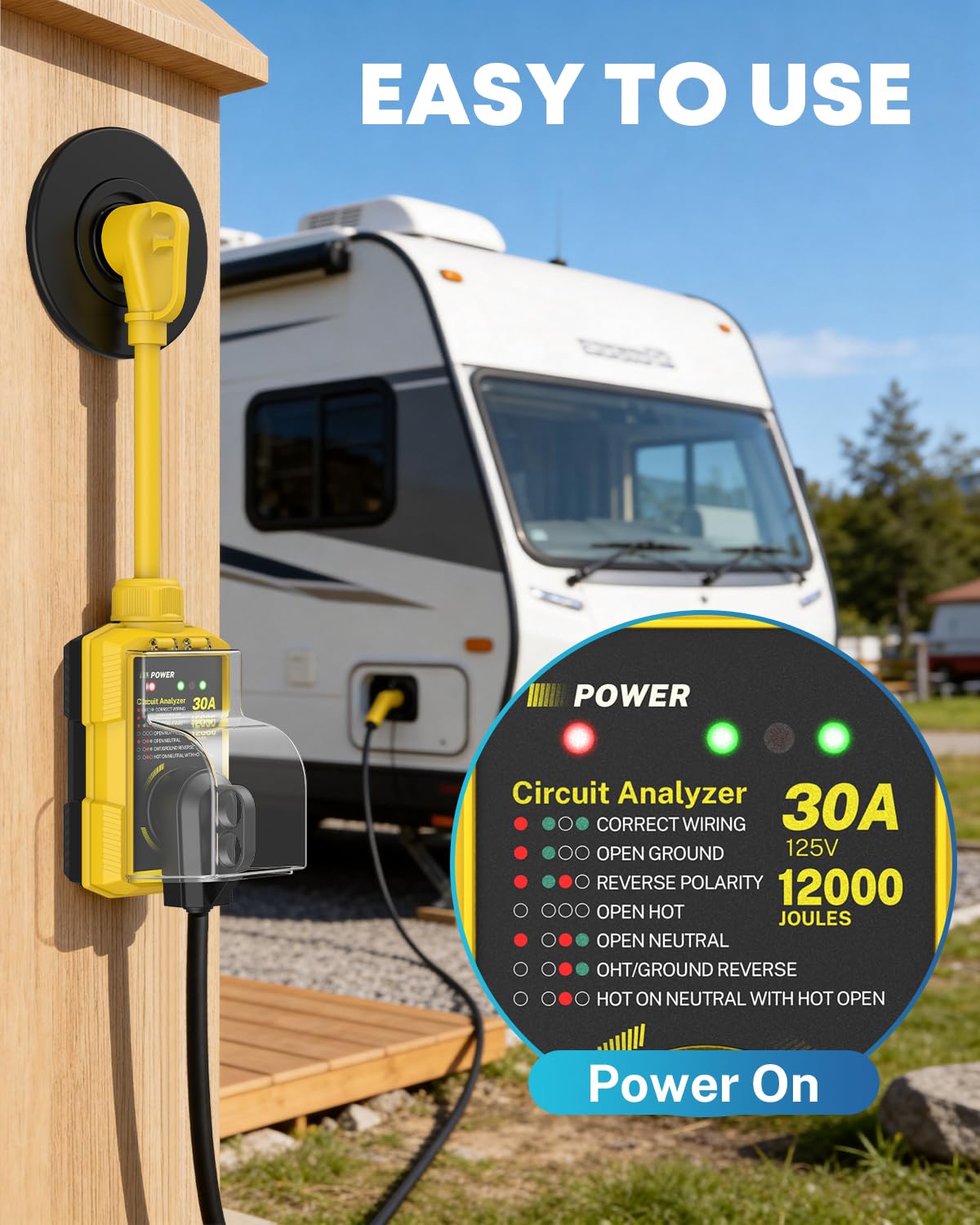Kohree lifestyle RV hookup at campsite showing protected shore power