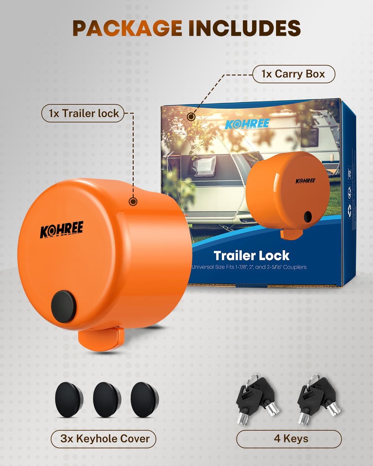 Kohree shown on parked trailer in campground offering everyday security