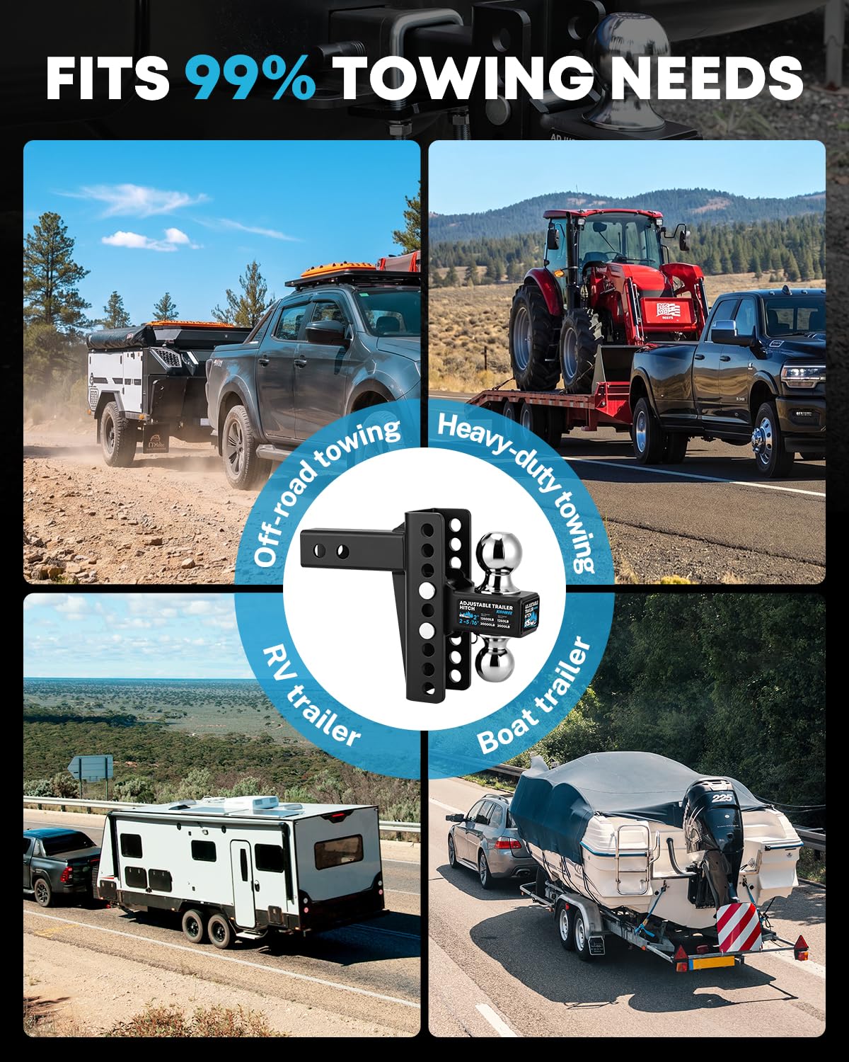 Kohree lifestyle image towing a trailer showing confidence and leveled setup