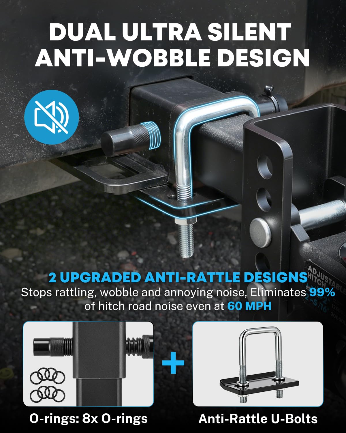 Kohree locking hitch pin detail providing theft deterrence and secure attachment