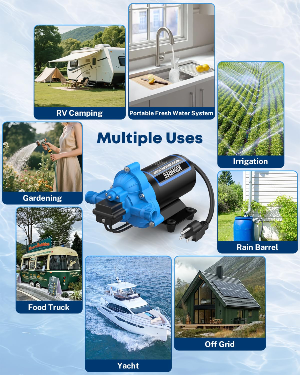 Kohree pump on rubber base reducing vibration and quiet operation benefit