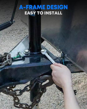 Kohree jack mounted on a trailer A-frame demonstrating secure bolt-on installation