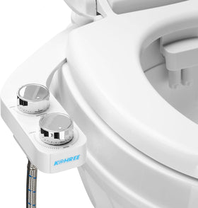 Kohree front view of bidet attachment showing compact design and space saving