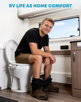 Kohree installed in camper toilet showing compact fit and easy access