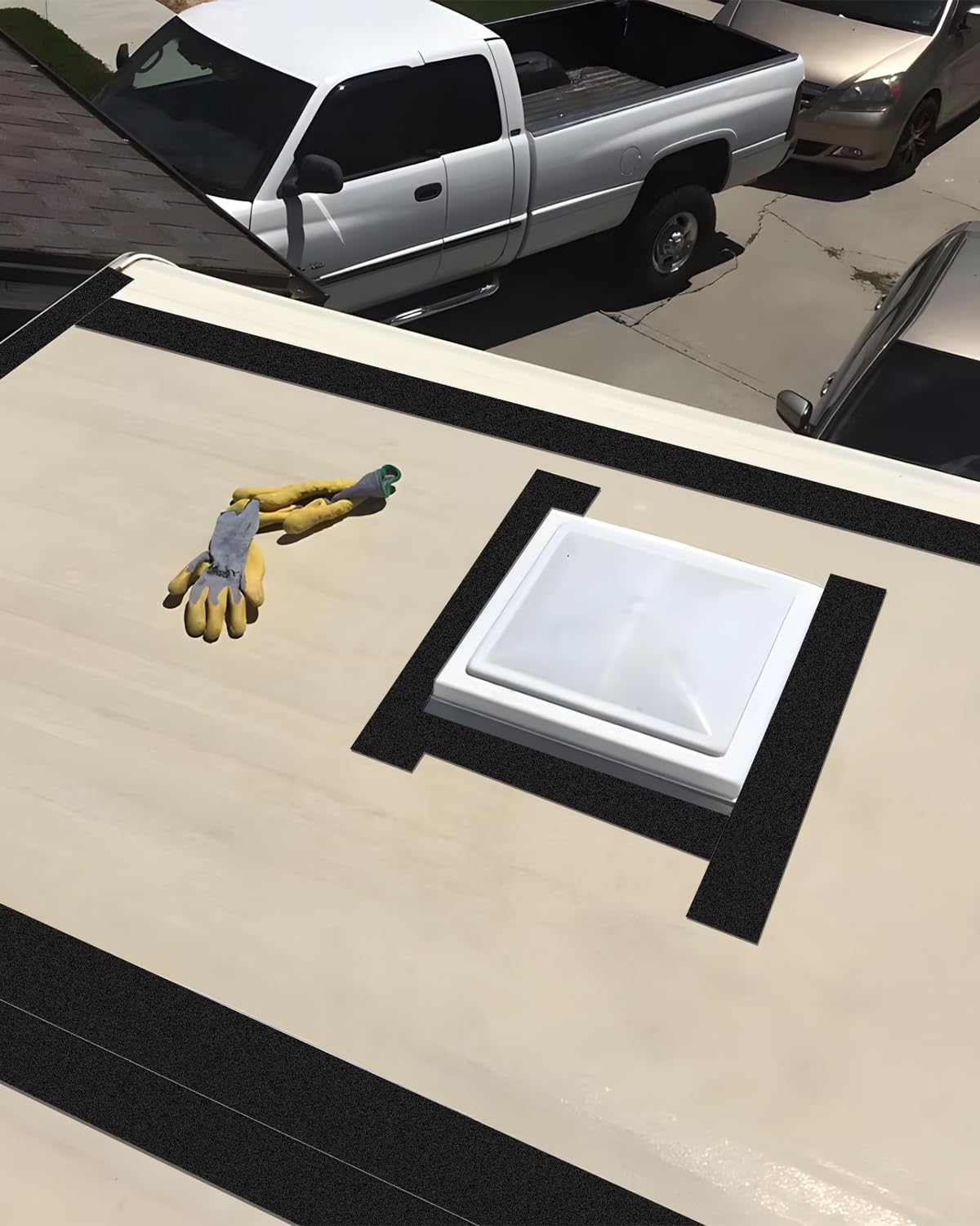 Kohree tape used in camping setup protecting roof seams and giving peace of mind