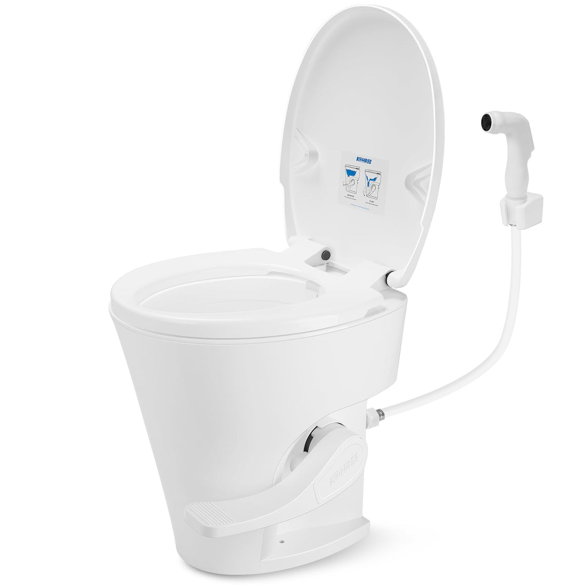 kohree front view of toilet showing residential height and comfortable seating