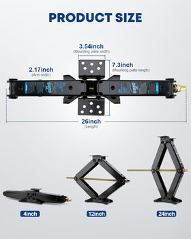 Kohree jack next to ruler showing compact retracted length for storage