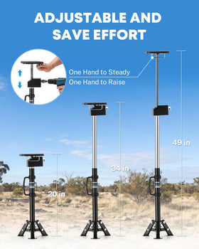 Kohree jack next to ruler to show scale and portability for campsite storage convenience