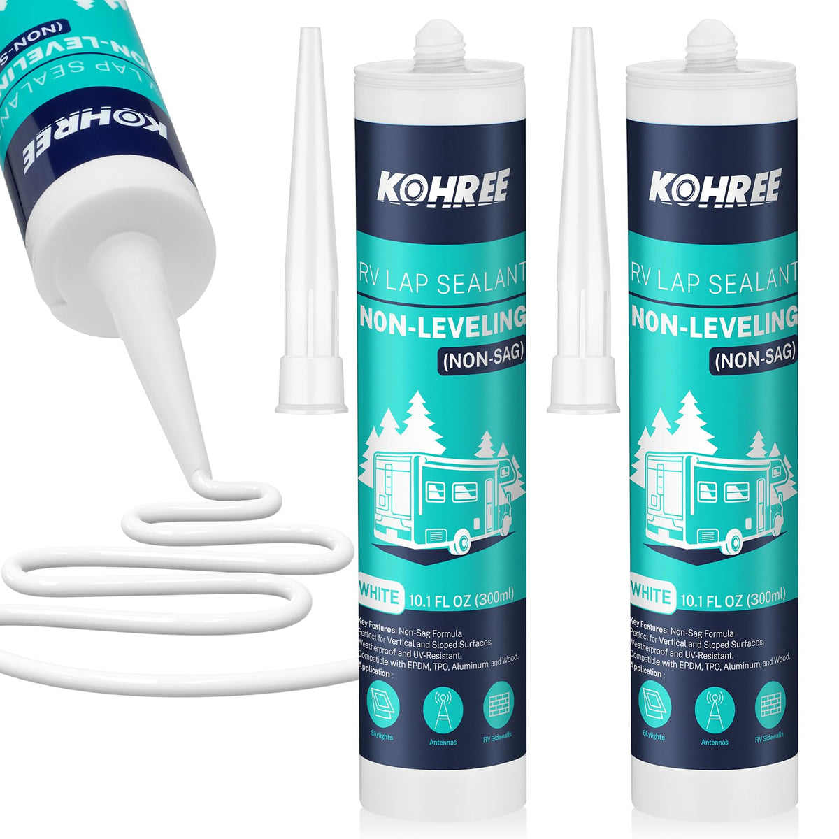 Kohree front packaging showing two white sealant tubes and labels for quick identification and purchase