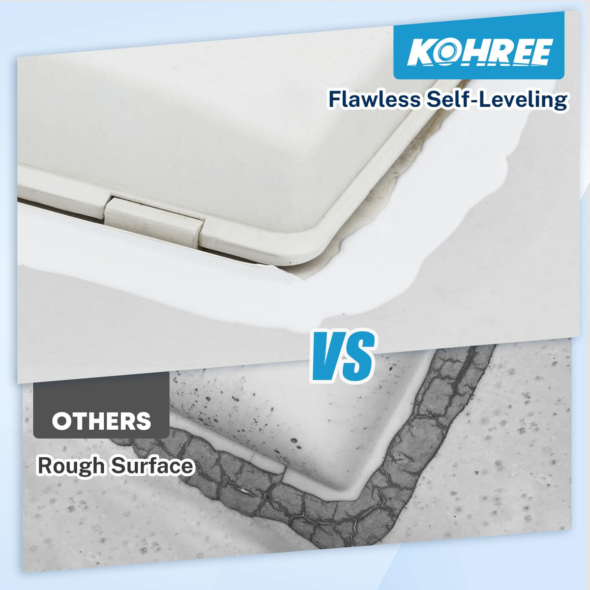 kohree texture detail of self-leveling bead smoothing into a flat seal for uniform coverage