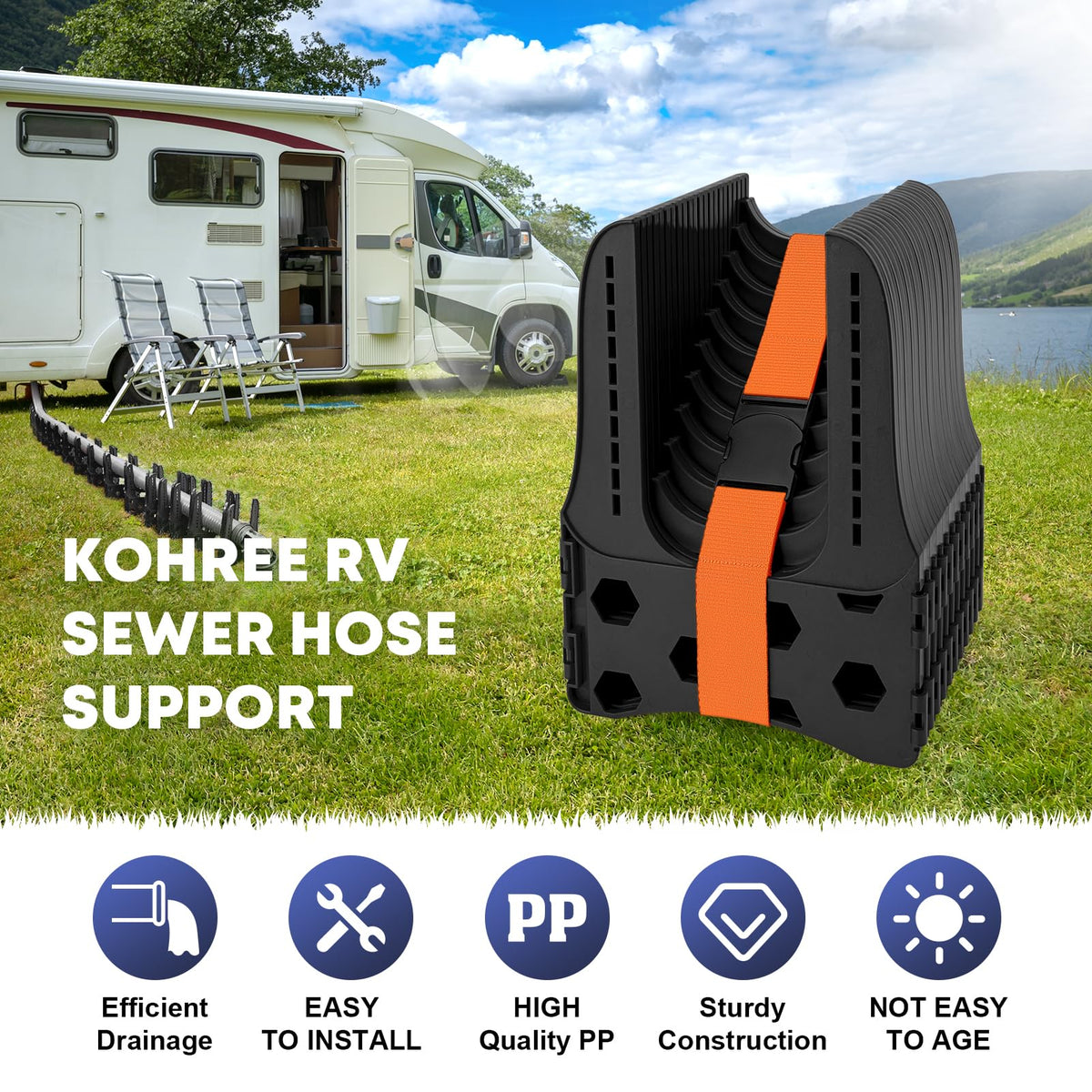 Kohree next to RV hose showing length compatibility and practical scale
