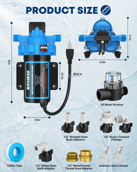 Kohree pump beside a hand showing compact size and easy mounting benefit