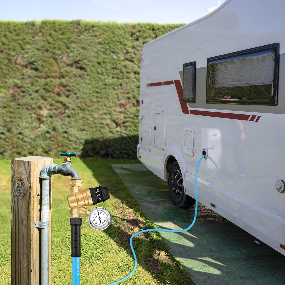 Kohree size comparison with hose showing scale for easy packing benefit