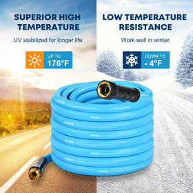 Kohree hose beside ruler illustrating 35FT length for extended reach