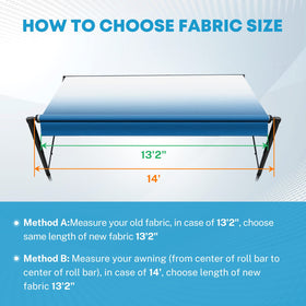 Kohree awning fabric laid beside measuring tape for 17'2" scale and accurate fit benefit