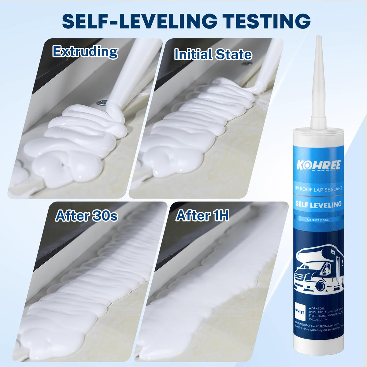 Kohree texture closeup illustrating smooth self-leveling finish and tight seal