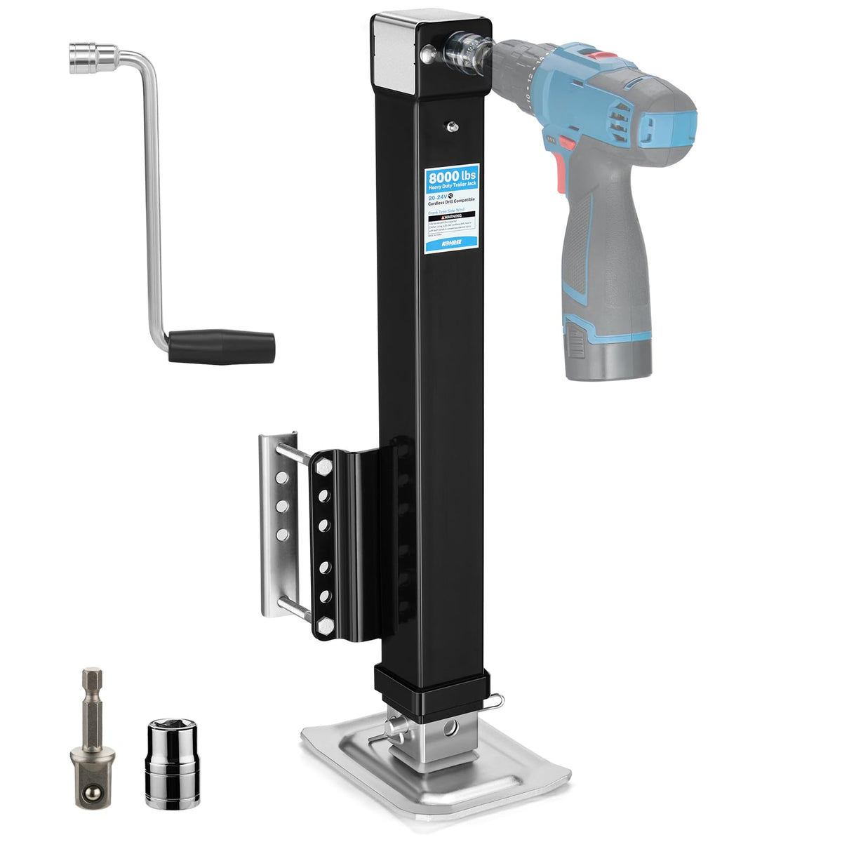 Kohree trailer jack front view showing sturdy construction and easy use