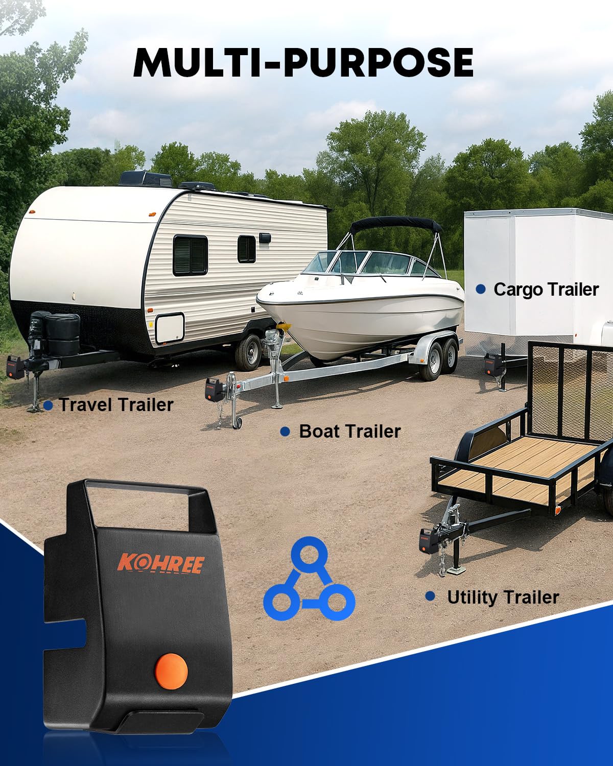 Kohree lock installed on trailer in driveway showing theft deterrent and peace of mind