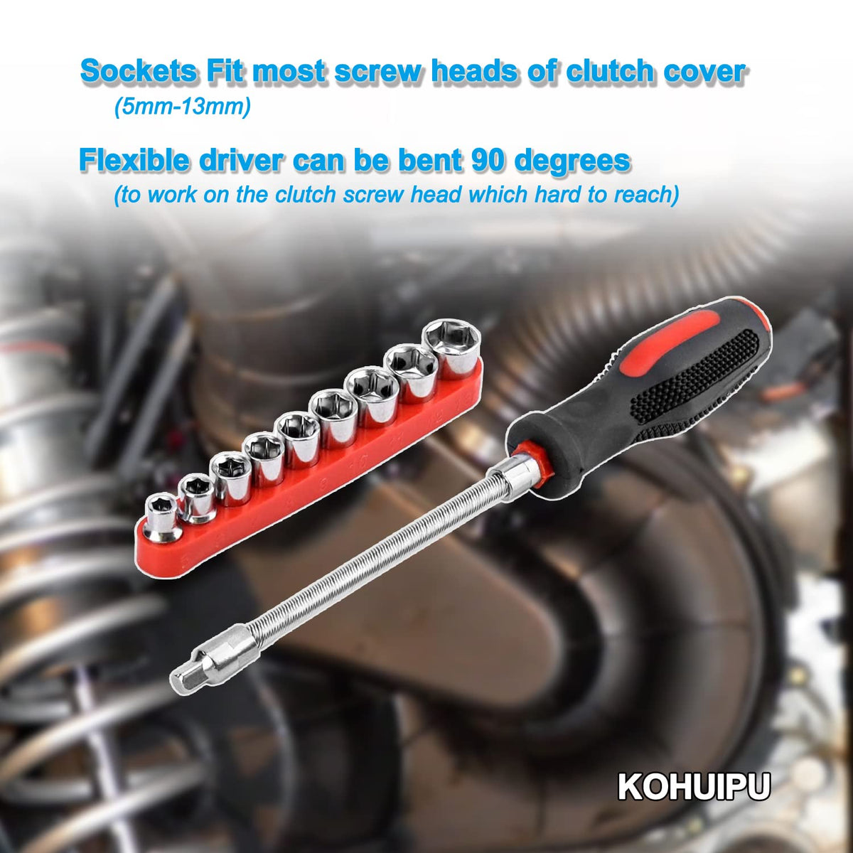 KOHUIPU close-up of flexible shaft illustrating bend range and improved access