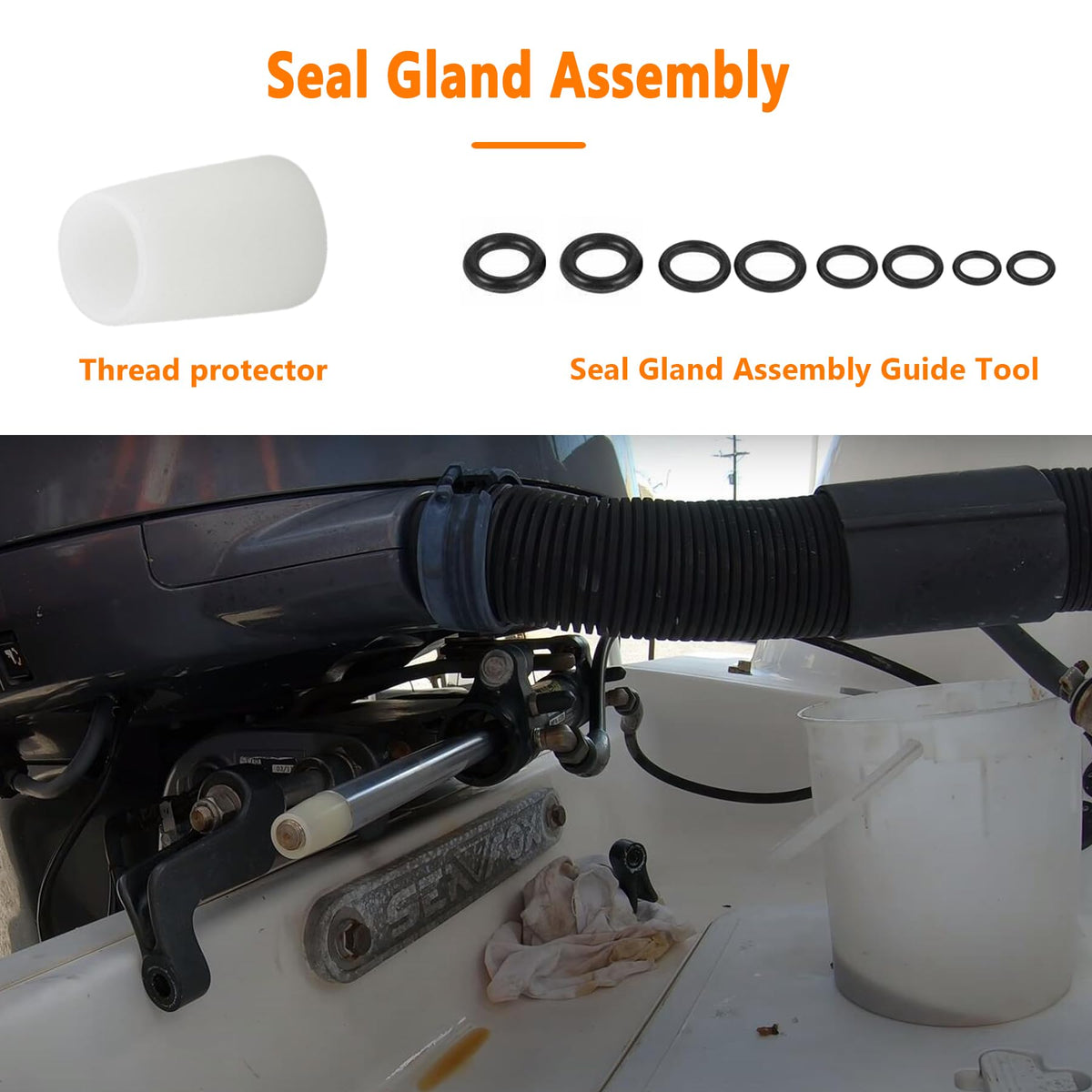 KOHUIPU seal kit installed on a hydraulic steering cylinder showing restored steering integrity