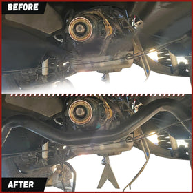 Kojem crossmember clearing long-tube headers showing exhaust clearance advantage