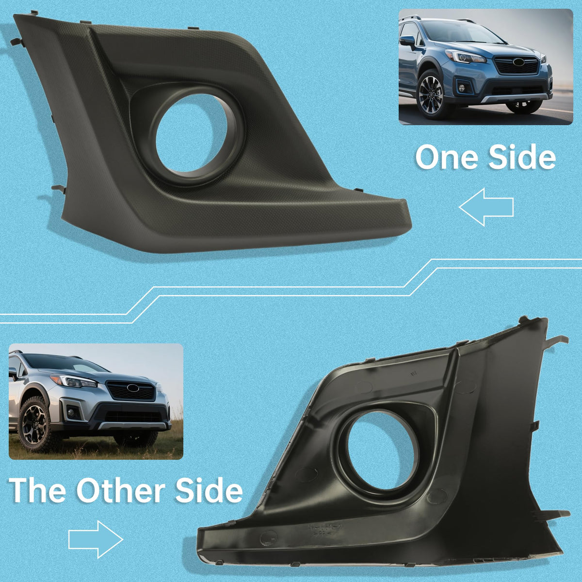 Kojem bezel installed on Subaru Crosstrek front illustrating restored trim