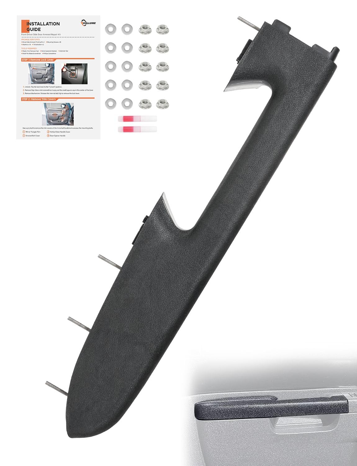 Kollume front view of driver-side armrest showing exact fit and color match