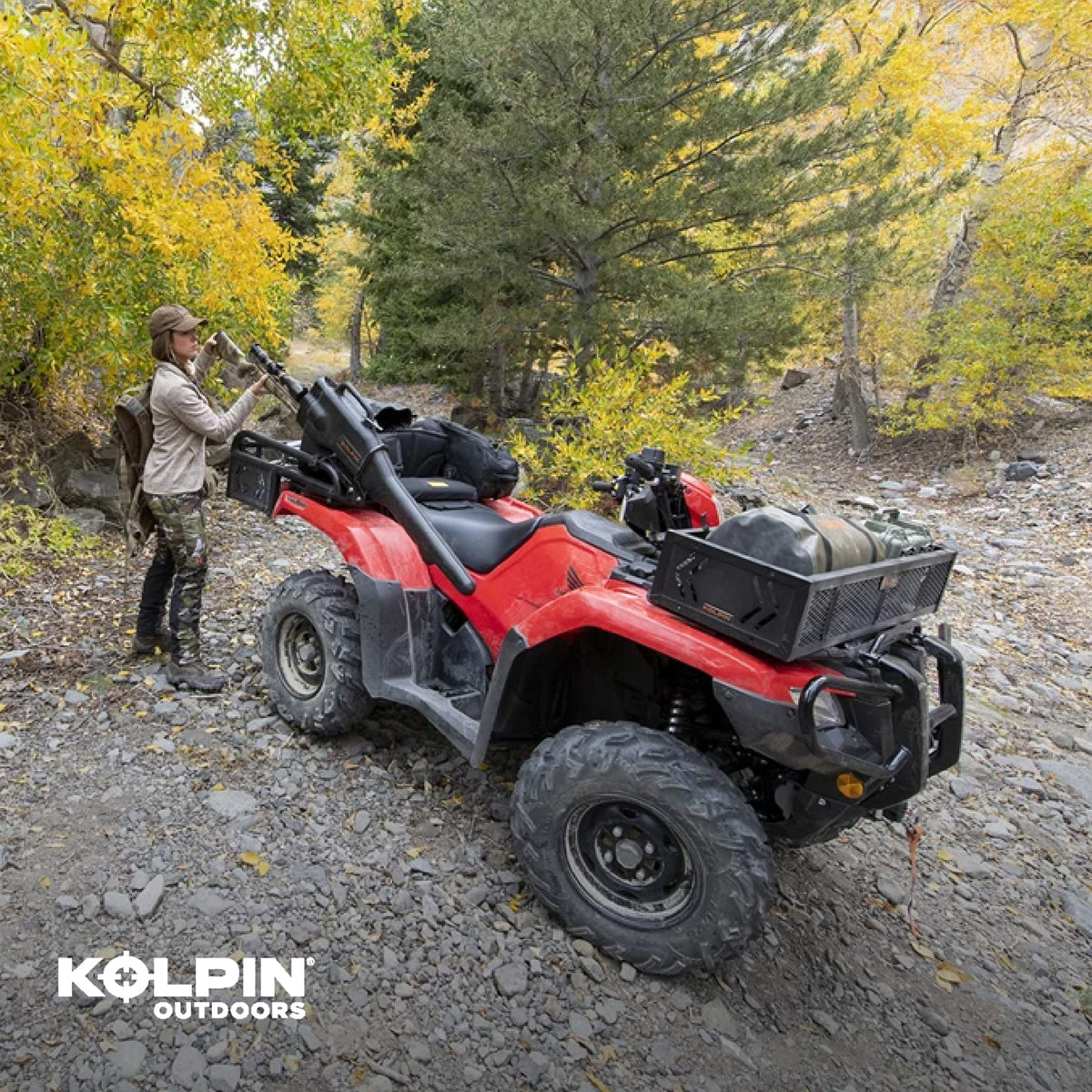 Kolpin basket carrying three 5-gallon buckets demonstrating load capacity