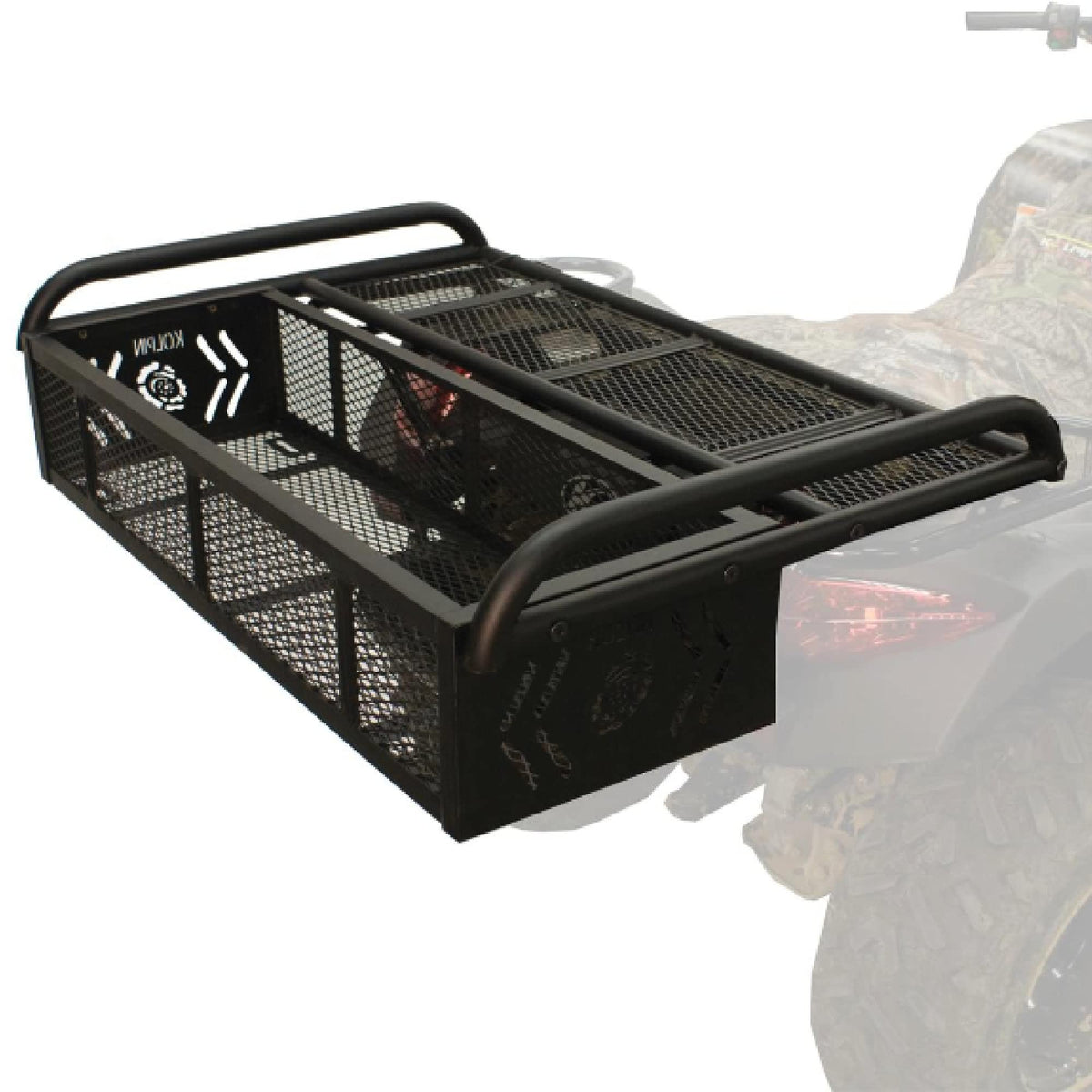 Kolpin convertible basket front view showing sturdy frame and usable capacity