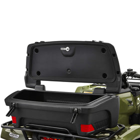Kolpin rear trail box mounted on ATV rack demonstrating low-profile fit and balance benefit