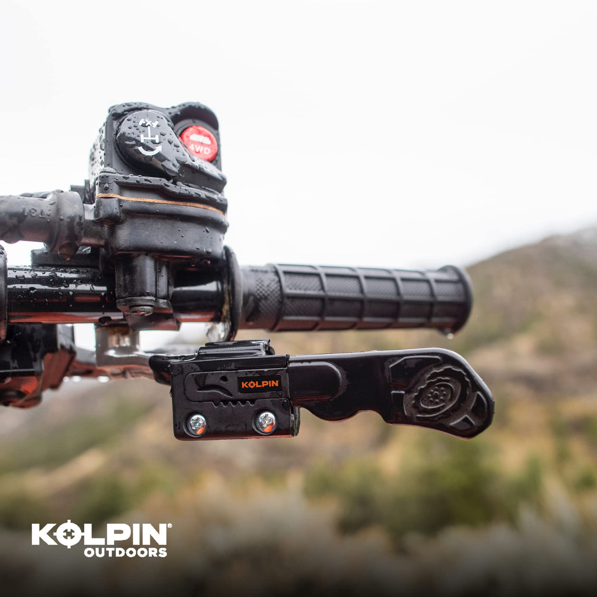 Kolpin throttle master mounted on ATV in use providing reduced thumb fatigue