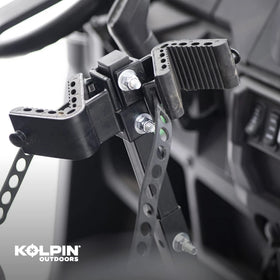 Kolpin UTV gun rack packaging with base dimensions for easy installation planning