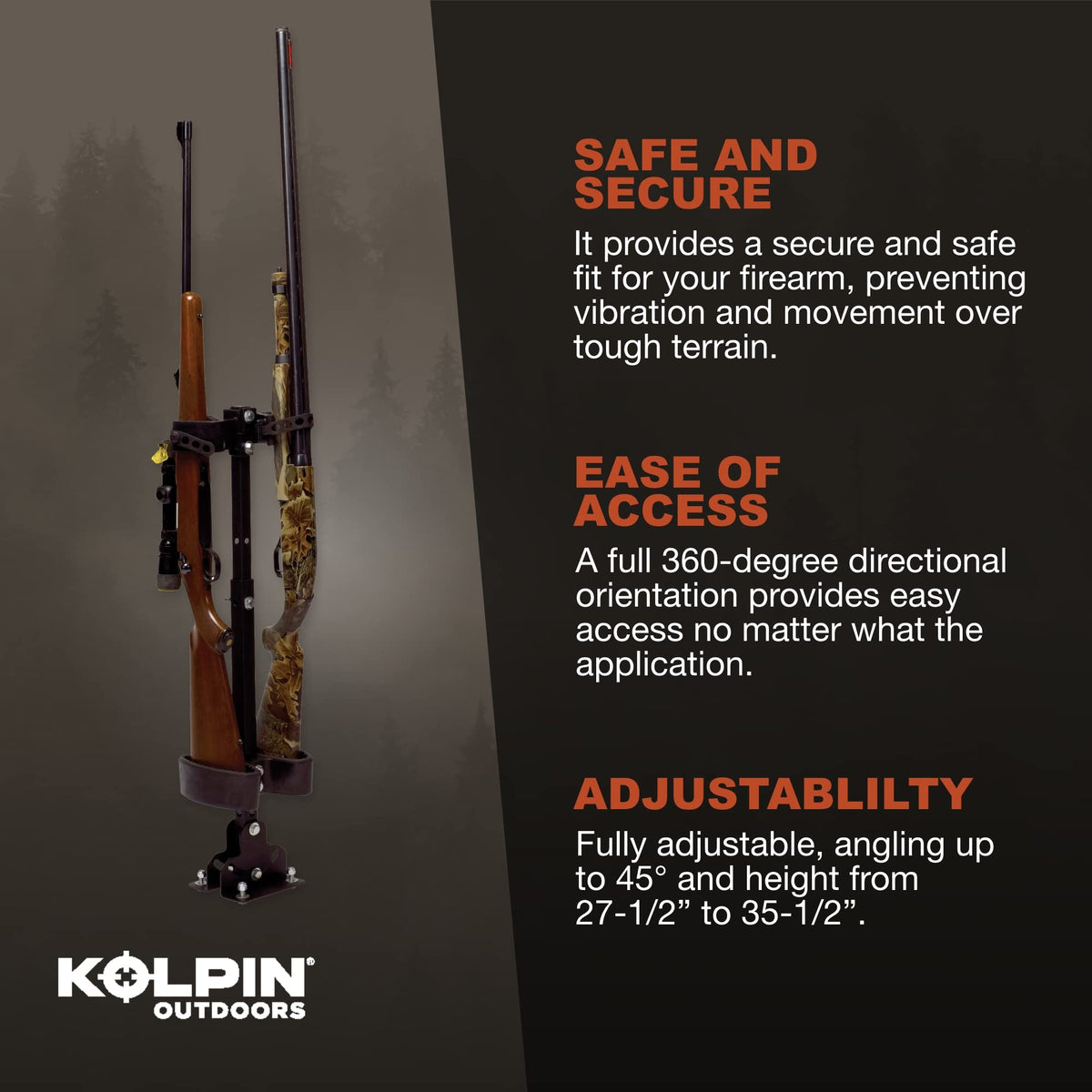 Kolpin UTV gun rack v-block and rubber strap detail holding barrel securely