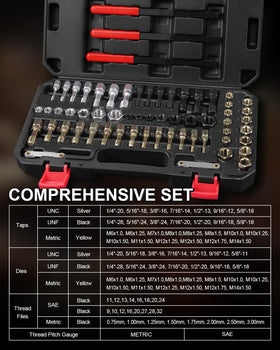 Kolvoii close-up of color-coded taps and dies highlighting corrosion resistance and durability