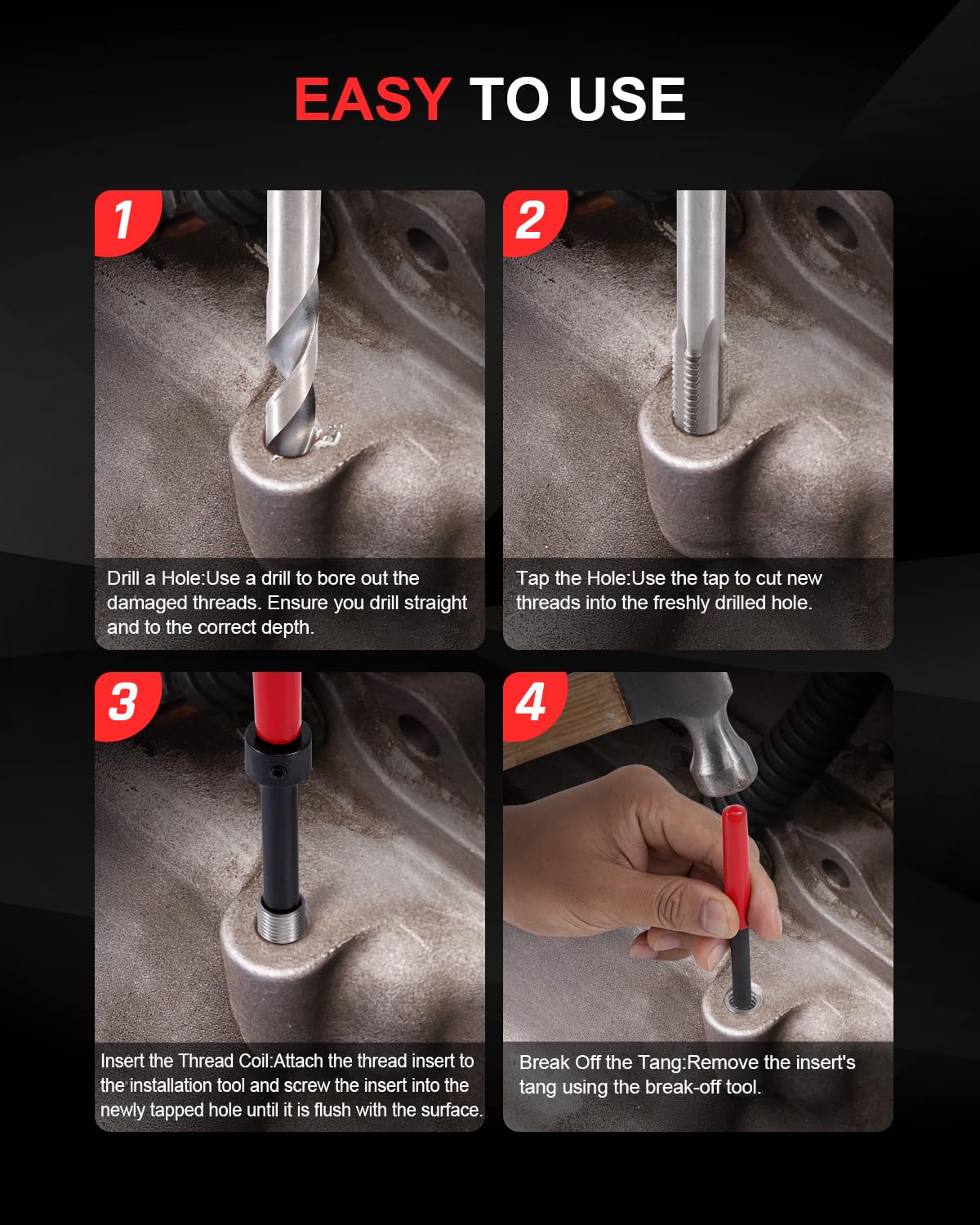 Kolvoii labeled size chart view helping select correct drill and tap