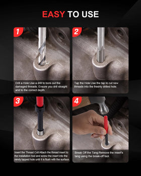 Kolvoii labeled size chart view helping select correct drill and tap