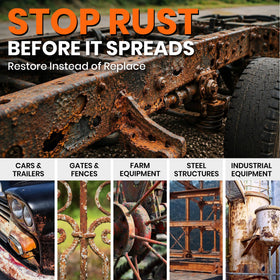 Close-up of blue-black converted rust demonstrating KOMPOZIT stable primer benefit