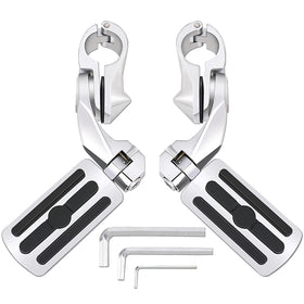 Konduone front view highway pegs showing chrome finish and clamp benefit