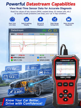 KONNWEI KW340 live data screen displaying real-time engine info