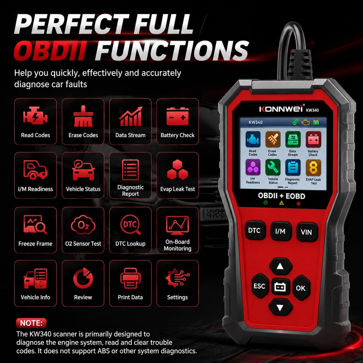 KONNWEI KW340 OBD connector plug for fast vehicle connection
