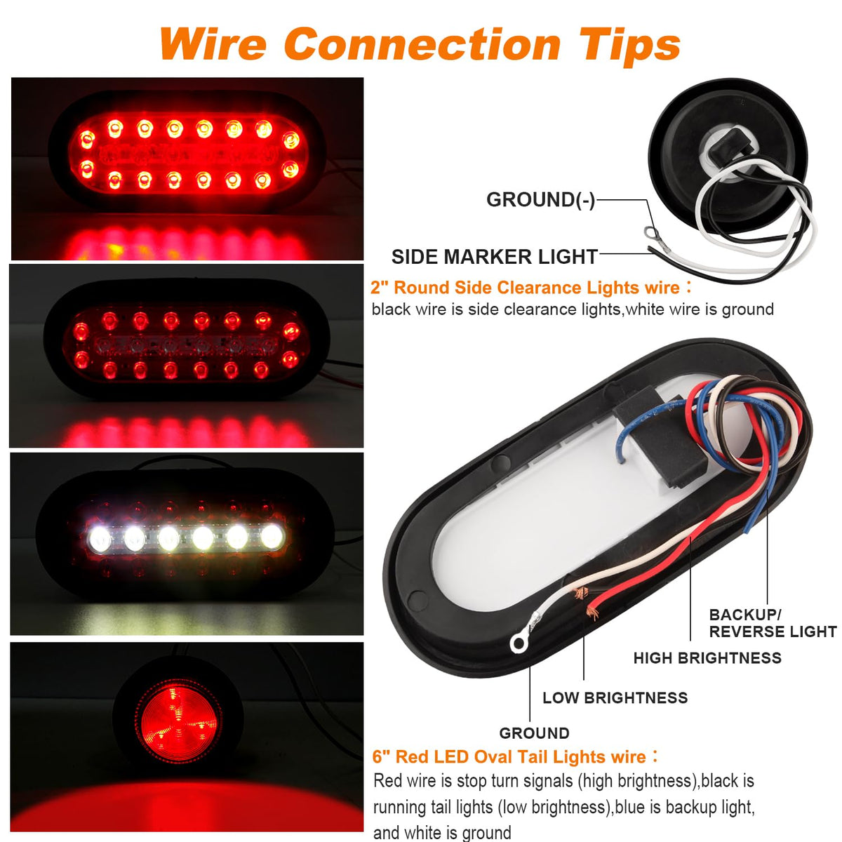 Konrali close-up of 6.4 inch oval tail light showing clear reverse lens and LED array