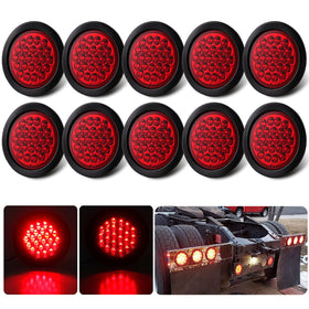 Konrali front view of 4-inch round red LED tail light showing lens and mounting