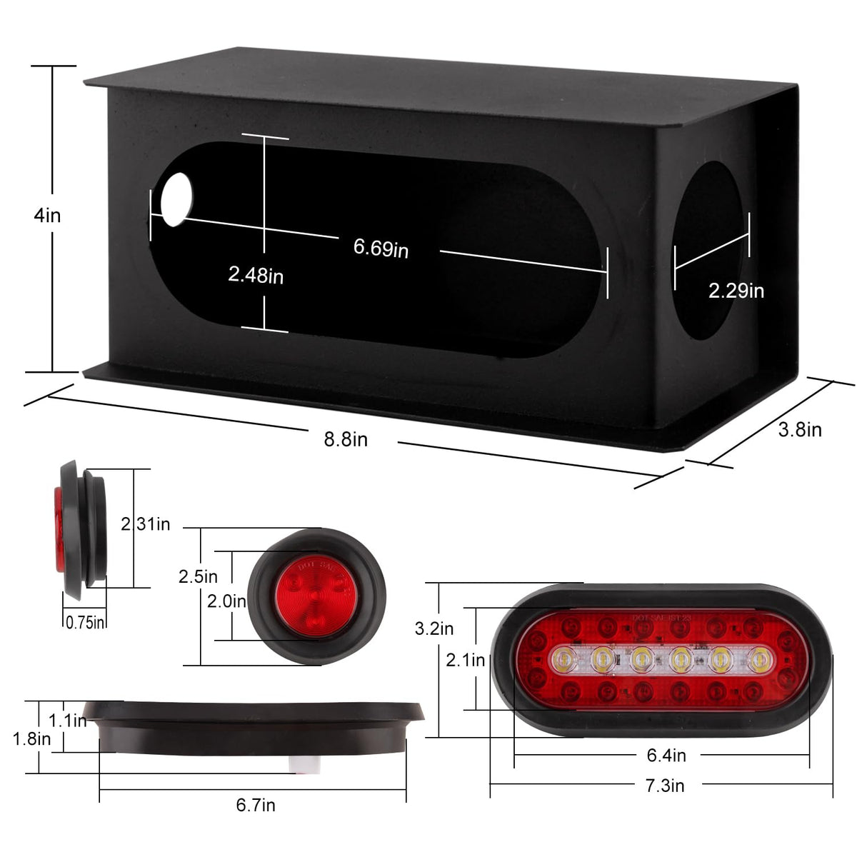 Konrali side profile of assembled lights installed on trailer demonstrating low-profile look