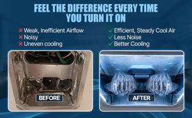 KoolRV duct connection detail with clamps, demonstrates neat airflow routing and durability