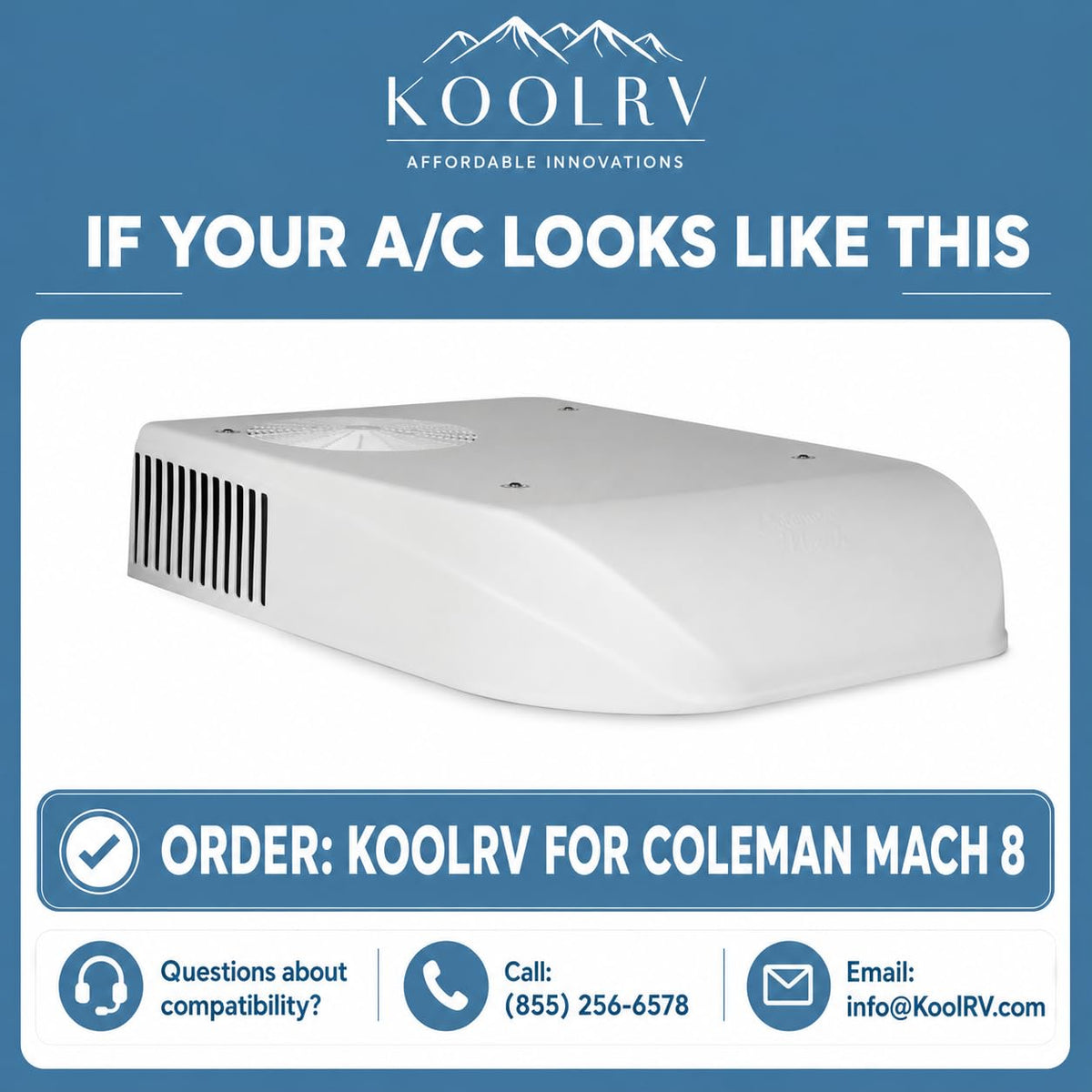 KoolRV size comparison beside hand showing scale for quick installation and compatibility benefit