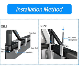 KOONDHEEND clamps installed on truck cap demonstrating secure cargo rail mounting
