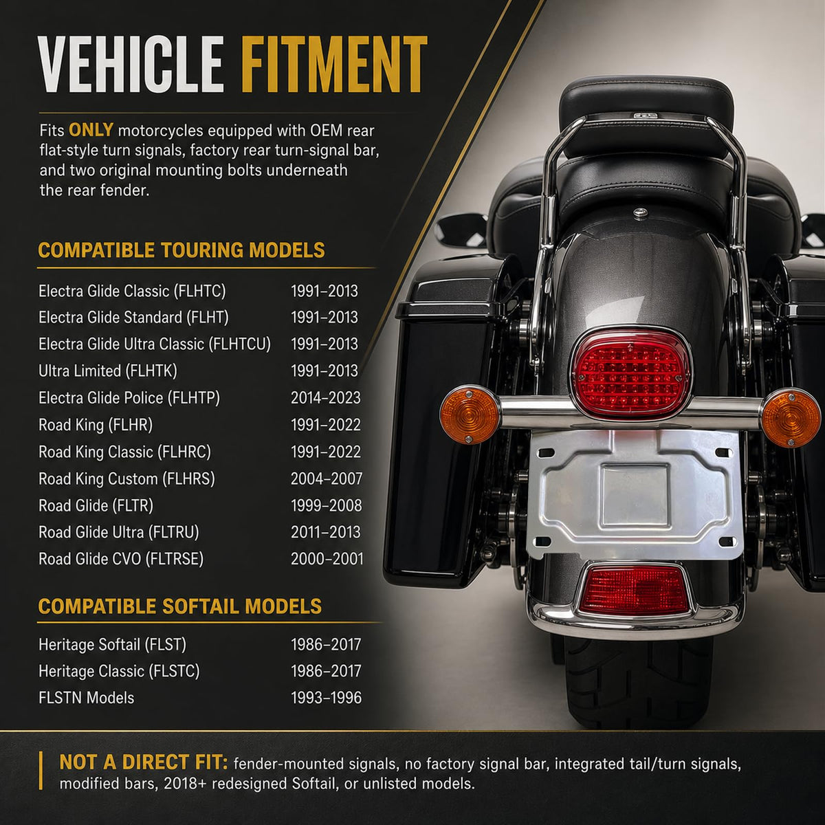 KOONDHEEND installed on Electra Glide demonstrating tidy plate relocation advantage