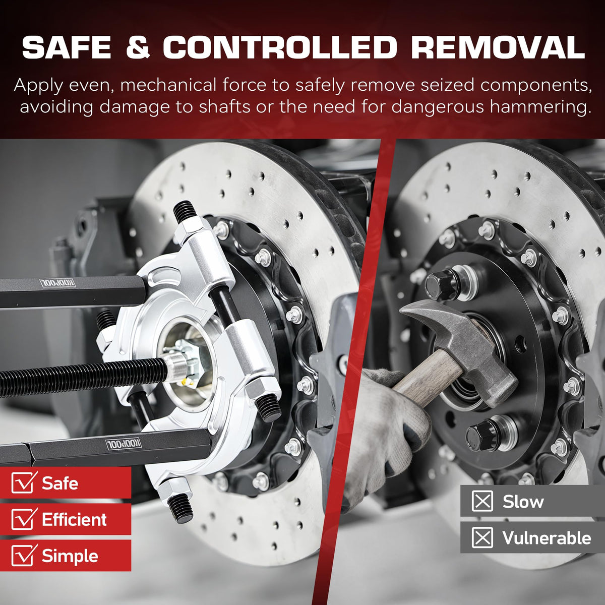 KOOPOOL 7-inch forcing screw detail highlighting hardened threads for reliable force
