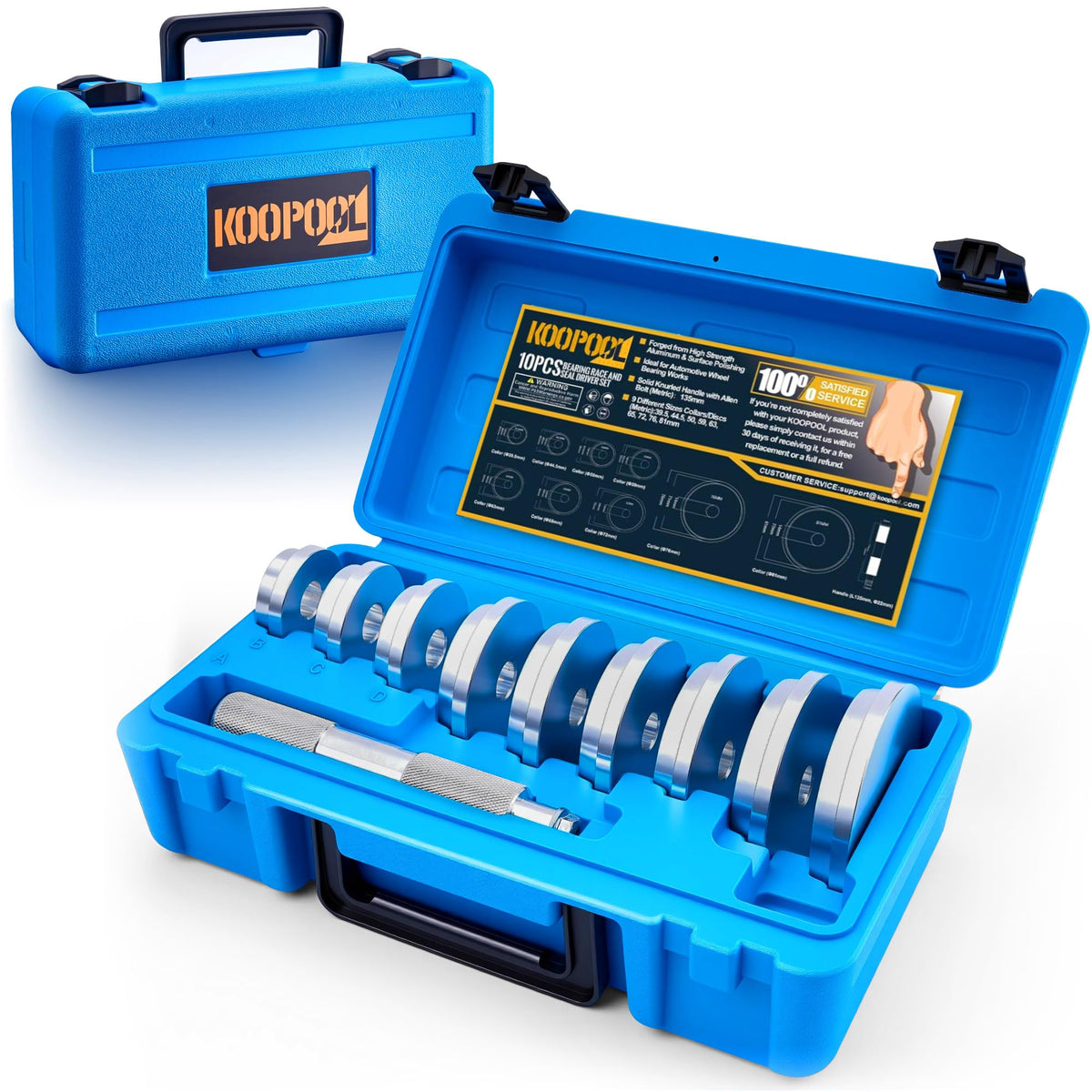 KOOPOOL front view of full kit showing organized adapters and handle for faster repairs