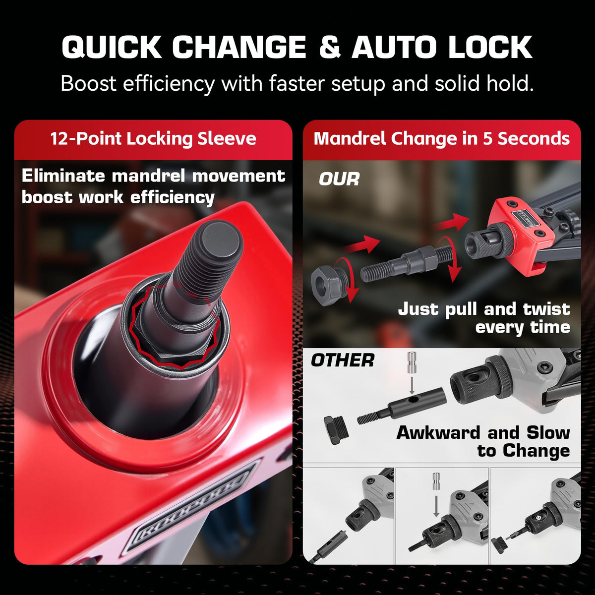 KOOPOOL close-up of mandrels showing durable CR-V construction for long-lasting performance
